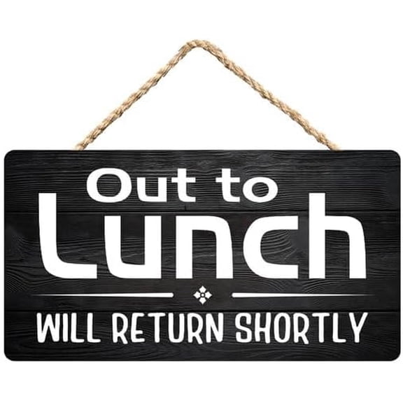 Zomyto Out To Lunch Sign,Will Return Shortly Rustic Wooden Hanging Sign 12X6 In Door Hanging Plaques, black-4