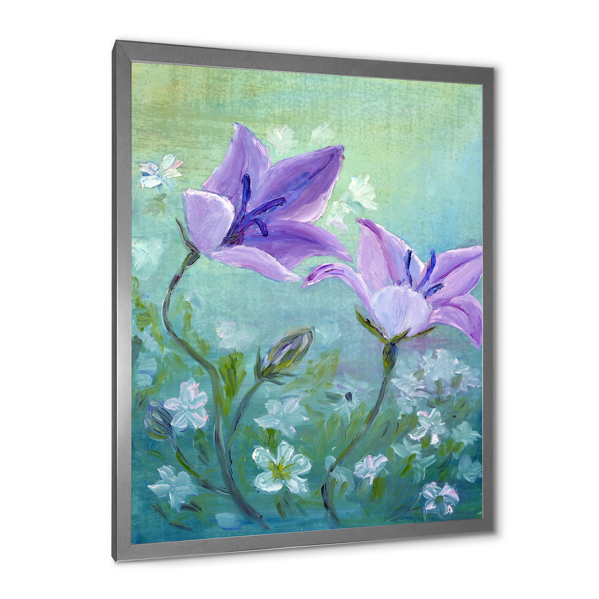 Designart 'Purple Bellflowers Blooming' Traditional Framed Art Print