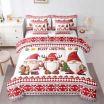 jejeloiu Merry Christmas Bedding Comforter Set 7-Piece,Cartoon Xmas Gnome King Bedding Sets,Happy New Year Bed Sheets For Children,Super Cozy Room Decor Reversible