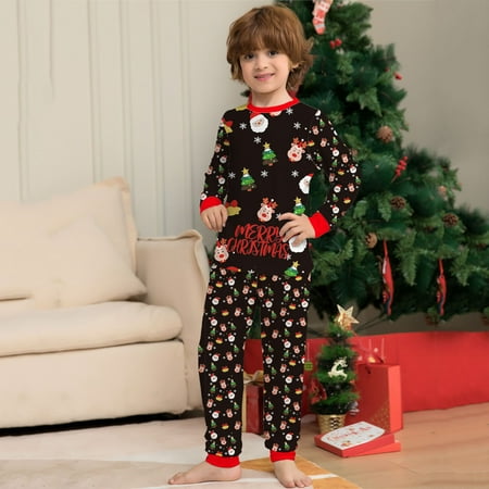

women Christmas pajamas for family matching outfits son daughter sets soft Black Parent-child Warm Christmas Set Printed Home Wear Pajamas Two-piece Kid Set