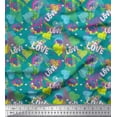 thumbnail image 1 of Soimoi Green Cotton Poplin Fabric Text,Lips & Heart Printed Fabric 1 Yard 42 Inch Wide, 1 of 1