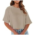 thumbnail image 1 of Women's Crew Neck Cropped T Shirts Short Sleeve Polyester Spandex for Everyday Life, 1 of 5