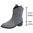 thumbnail image 5 of Tao Tao Ankle Boots Women Retro Western Cowboy Boots Patchwork Half Boots with Heel Half-high Comfortable Slip-On Shoes Half-high Winter Boots Gray 42, 5 of 8