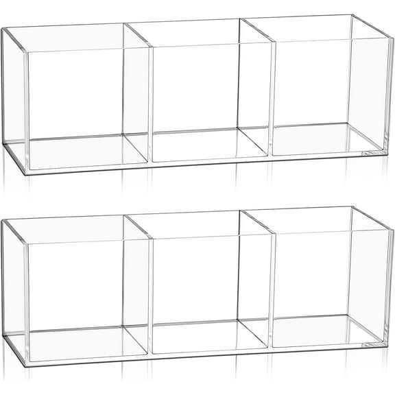 2 Pieces Acrylic Cube Organizer 3 Compartments Clear Acrylic Pencil Holder Makeup Brush Drawer Organizer for Desk, Office, Vanity