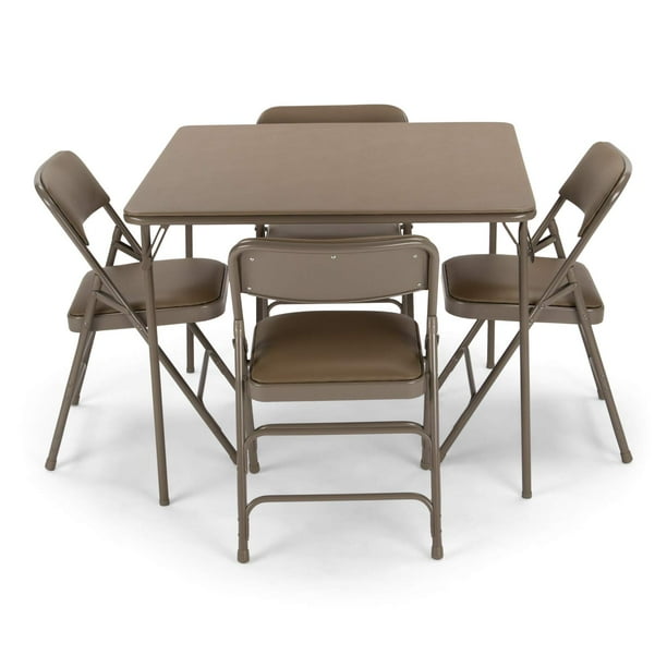 Eventstable Titan Series Beige Folding Card Table And Vinyl Metal Chair Set 5 Pieces Com Eventstable Titan Series Beige Folding, Titan 82 Inch Dining Table
