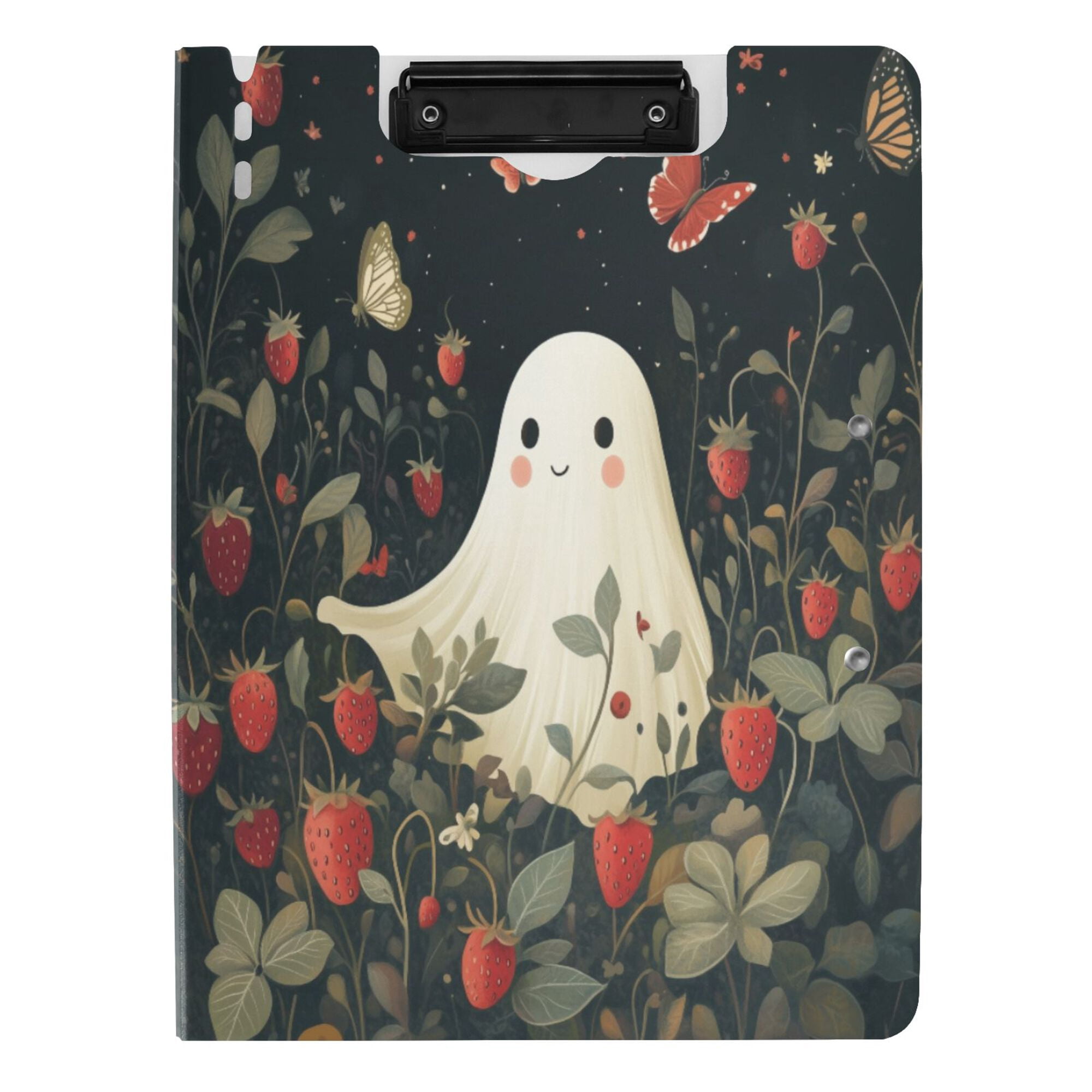 FORMRS A4 Clipboard Folder with Pen Holder Horizontal Foldable School Office Binder, Happy Ghost