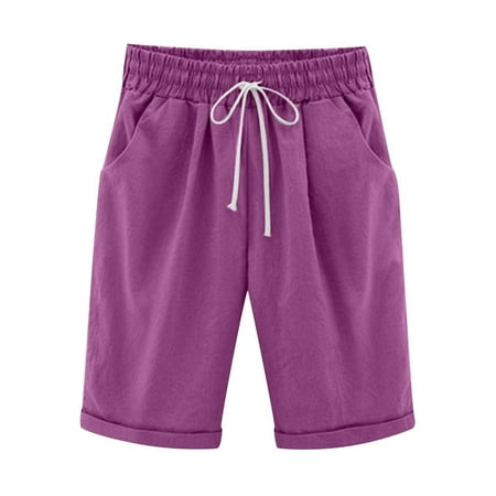 Lojoutye 2025 NEW Women Summer Cotton Pants Shorts for Women Plus Size High Waisted Womens Basketball Shorts Lacing Beach Workout Womens Swim Shorts Pocket Five