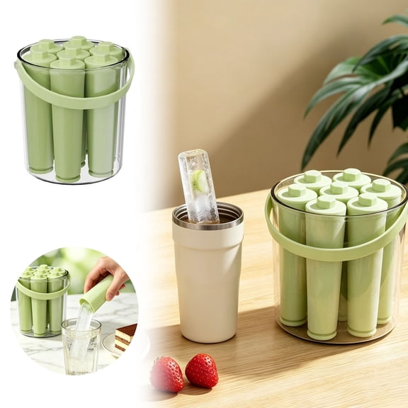Silicone Ice Tray Long Rectangular Ice Bar Mold Food Grade Large Capacity for Home Freezer TPE Green 10cm