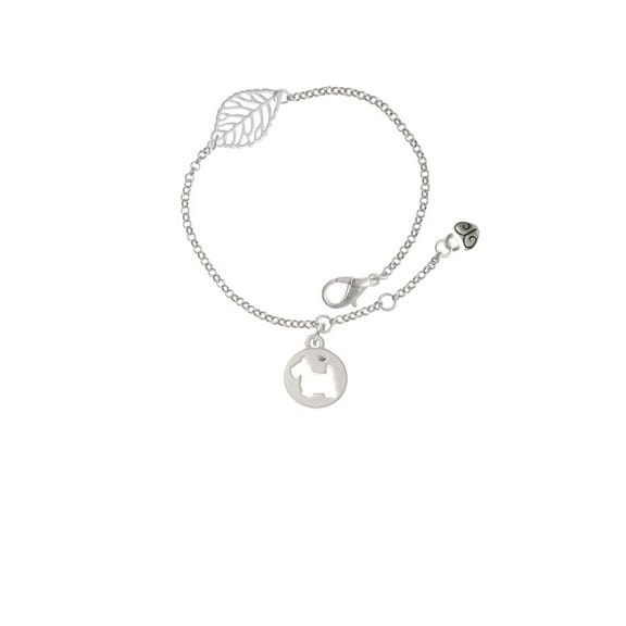 Delight Jewelry Silvertone Scottie Dog Silhouette - Silvertone Leaf Delicate Bracelet, 6.25 1.75"
