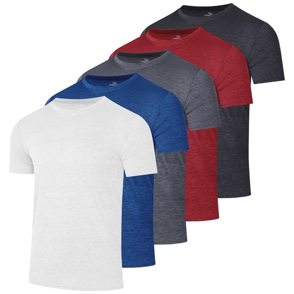 Real Essentials 5 Pack: Boy's Dry Fit Short Sleeve T-Shirt - Athletic Baseball Soccer Tee Tops for Kids Youth & Teens