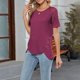 thumbnail image 4 of Blusas de Trabajo de las Mujeres Color Sólido Encaje Patchwork Botón Blusa Casual 95% Poliéster 5% Spandex, Top de Doblado Irregular para el Uso Diario, 4 of 7