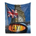 thumbnail image 1 of Union Jack Soft Flannel Fleece Throw Blanket, Union Jack Flagon Pole and Big Ben Taxi Cab Urban Modern Countrys Image, Cozy Plush for Indoor and Outdoor Use, 70" x 90", Multicolor, by Ambesonne, 1 of 6