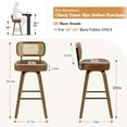 thumbnail image 5 of WOOW DEPOT Cane Swivel Counter Height Bar Stools Set of 1, 29" Upholstered Brown Faux Leather Barstools w/ Rattan Mid-Back & Wood Legs, Mid Century Modern Bar Chair Island Stool, 5 of 11
