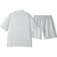 thumbnail image 2 of Yaoyar Men's Ribbed Shirt and Shorts Set, Short Sleeve, Drawstring Waist, Casual Summer Outfit, 2 of 6