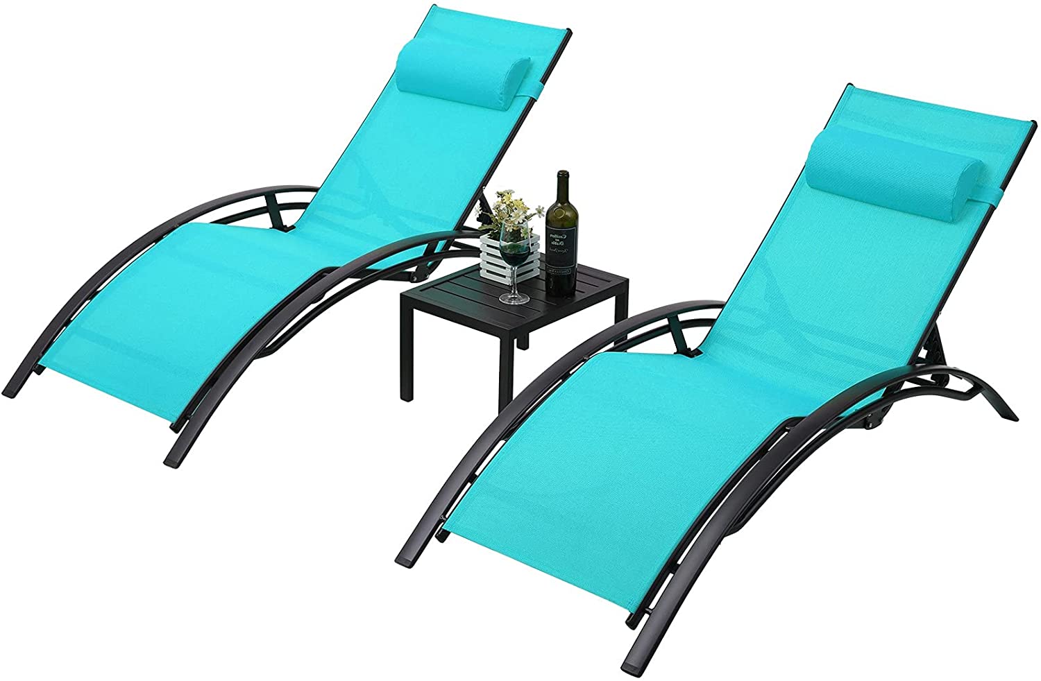 Increkid Patio Lounge Chairs Adjustable Pool Chaise Lounge Chairs with Table - image 1 of 9