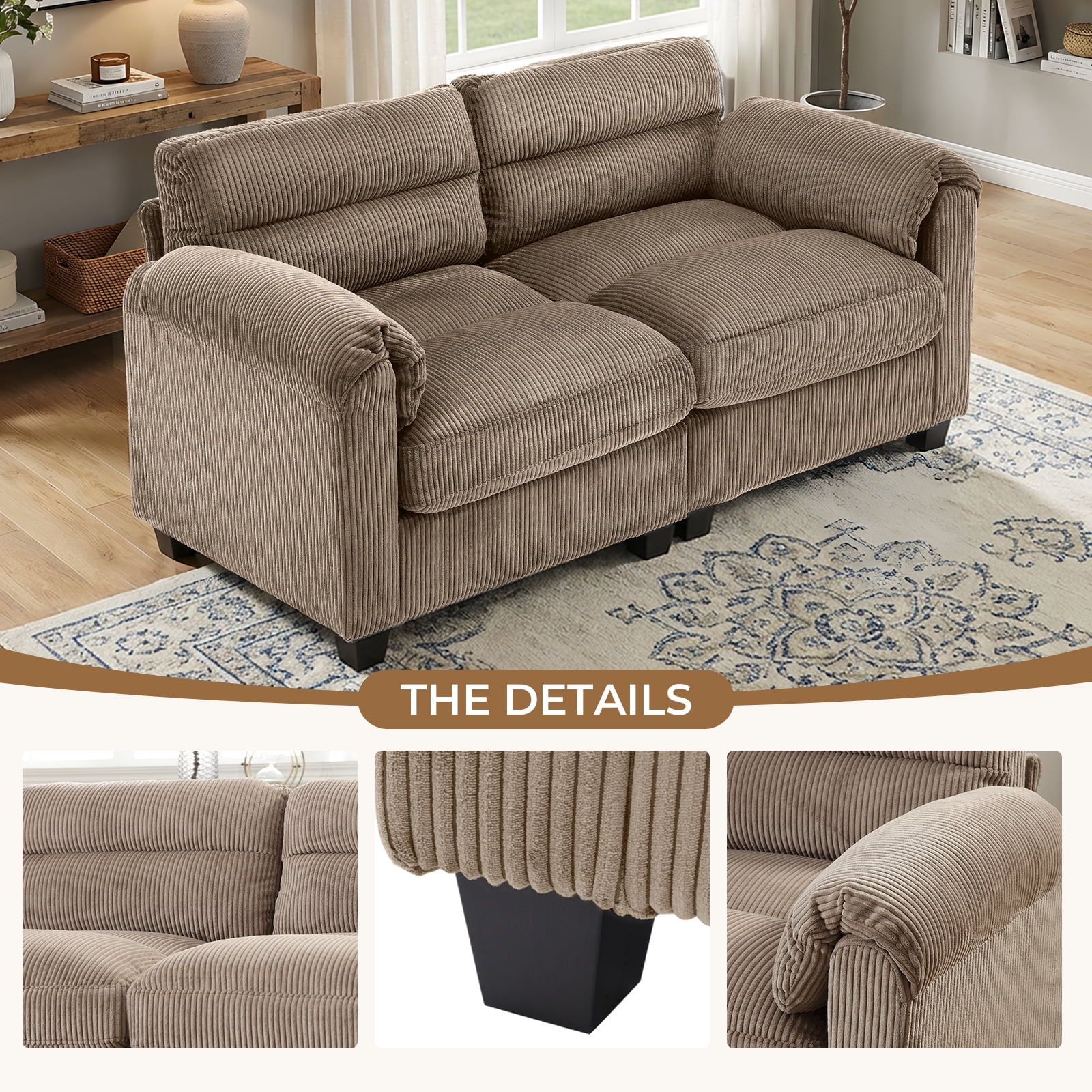 Bonzy Home Modern Loveseat Modular Sectional Sofa Couches for Living Room Entertaining Guests or Relaxing Alone for Small Spaces Apartment Brown