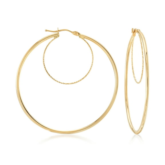 Ross-Simons Italian 10kt Yellow Gold Textured and Polished Double-Hoop Earrings, Women's, Adult