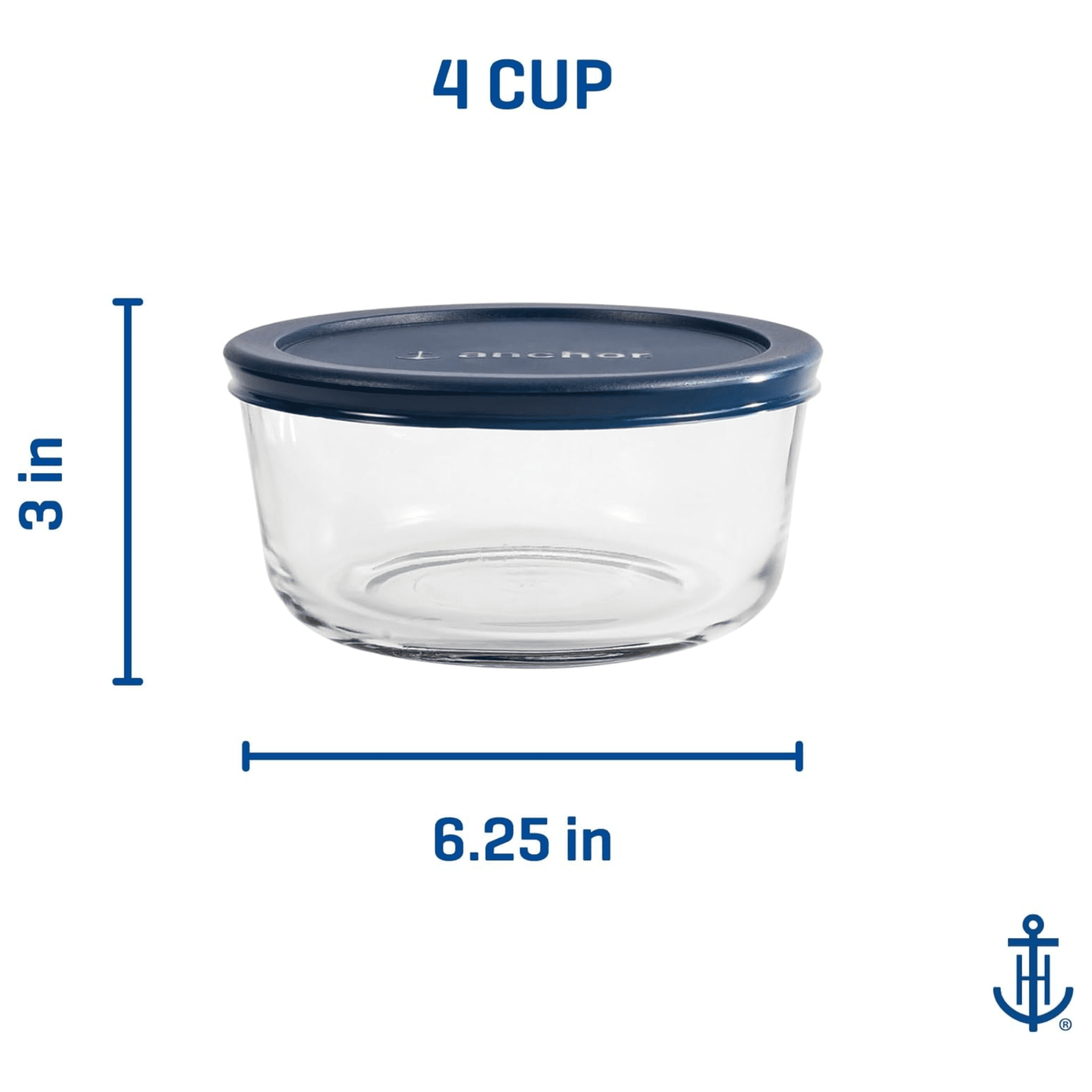 Anchor Hocking Glass Food Storage Container with Lid, 4 Cup Round