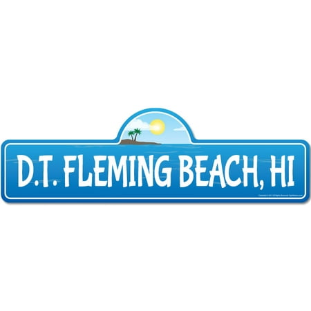 D.T. Fleming, HI Hawaii Beach Street Sign | Indoor/Outdoor | Surfer, Ocean Lover, Décor For Beach House, Garages, Living Rooms, Bedroom | Signmission Personalized