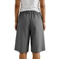 thumbnail image 4 of Womens Bermuda Shorts Knee Length Wide Leg Linen Long Shorts with Pockets Summer Casual Elastic High Waist Short Pants Black M, 4 of 5