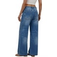 thumbnail image 6 of Miluxas Vintage High Waisted Studded Wide Leg Jeans for Women Rhinestone Rivet Baggy Washed Denim Pants Y2K Streetwear with Pockets Blue, 6 of 9