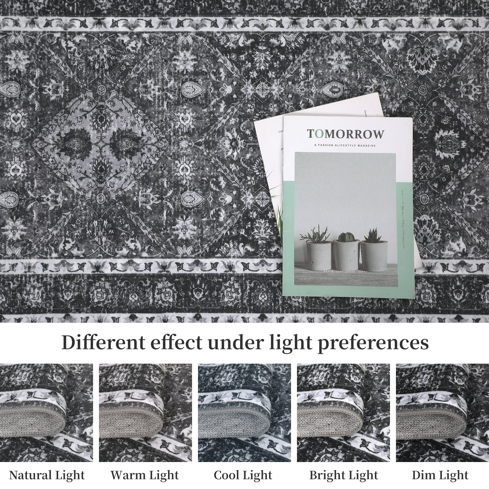 Garvee 2'x6' Runner Area Rug, Washable Persian Rug Vintage Boho Carpet Non Slip Soft Print Rug for Hallway Kitchen Entryway, Gray