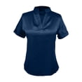thumbnail image 5 of Summer Womens Casual Blouse Solid Color Loose Fit Shirt Top Versatile Basic Elegant Style Short Sleeve V Neck Blue XL, 5 of 5