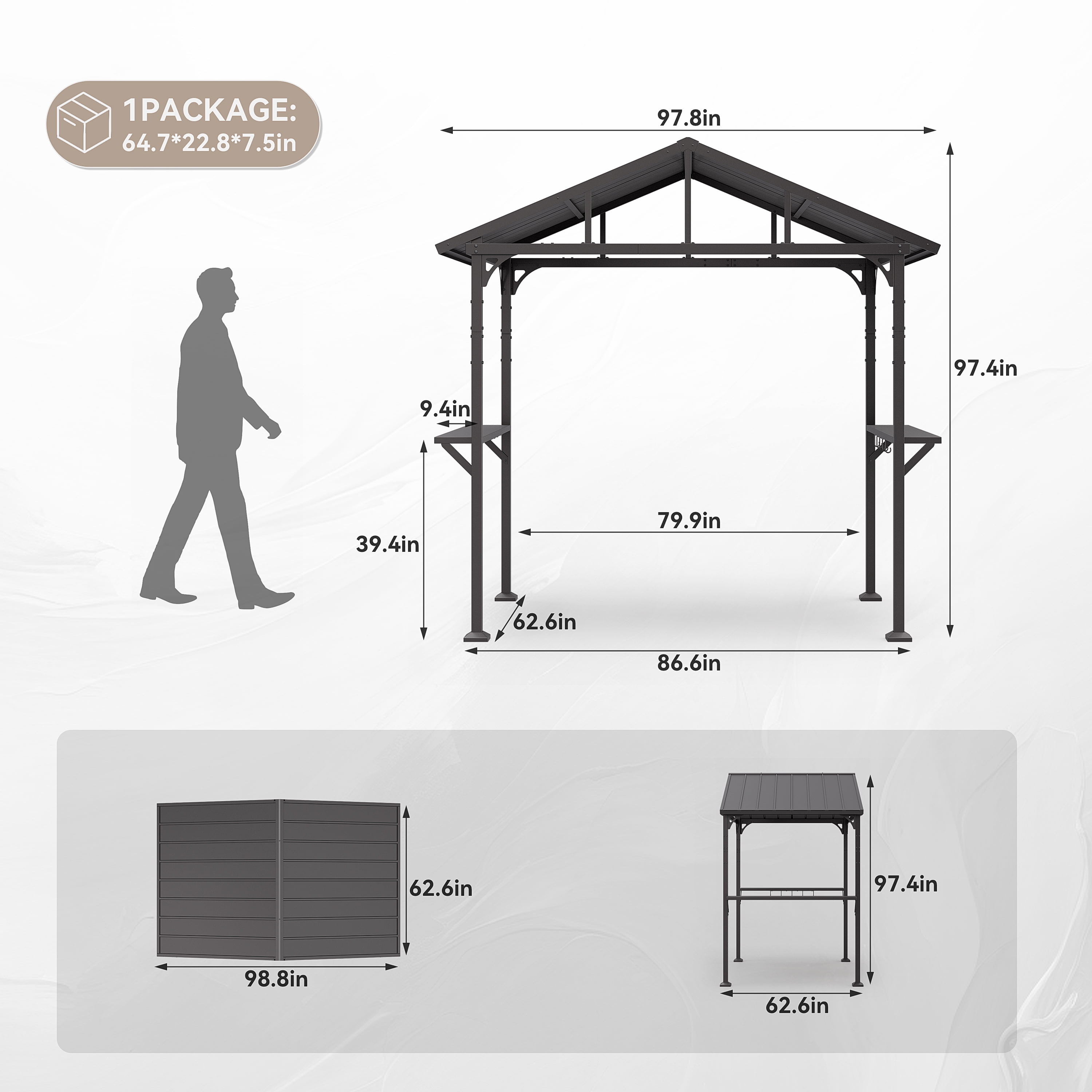 Kullavik 8x5 ft Heavy-Duty BBQ Gazebo with 19'' Smokeless Grill, All-Metal Canopy with Dual Shelves & Hooks, Outdoor Cooking Station for Patio & Backyard