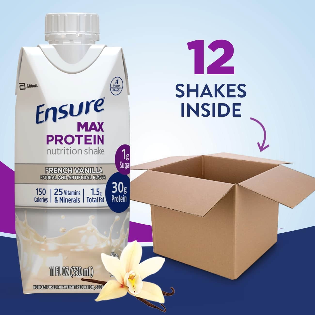 Ensure Max Protein Nutrition Shake With 30g Of Protein 1g Of Sugar High Protein Shake Vanilla 11 Fl Oz 12 Count Walmart Com