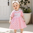 thumbnail image 4 of BemeyourBBs Toddler Baby Girl Summer Smocked Dress Kids Baby Girls Mathers Day Fathers Day Outfit Mama's Girl Daddy's Girl Dress Bow Letter Ruffle Trim Round Neck Short Sleeve A-line Princess Dress, 4 of 9