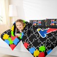 thumbnail image 4 of Catabedysis Black Puzzle Print 7pcs Queen Bedding,Jigsaw Initial Pattern Bedding Comforter Set Queen,Black Reversible For Girls, 4 of 7