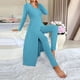 thumbnail image 5 of Pincandy Women's Solid Color Pajama Set - Crew Neck Long Sleeve Top & Pants, Casual & Comfortable for Homewear, 5 of 6