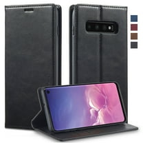Dteck for Samsung Galaxy S10 6.1" 2019 Flip Wallet Case, PU Leather Magnetic Clasp Case with Card Slot & Kickstand Shockproof Protective Case for Samsung S10 Women Men, Black
