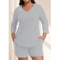 thumbnail image 4 of Daystry Womens Plus Size Pajama Sets 2 Piece Summer 3/4 Sleeve Tops Shorts with Pockets for Lounge Sleepwear L-4XL, 4 of 9