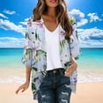 thumbnail image 6 of Maqroz Hawaiian Cardigan for Women Floral Printed UPF 50+ Sun Protection Cover Ups 3/4 Sleeve Loose Fit Causal Beach Vacation Shirts Clothes White S, 6 of 6