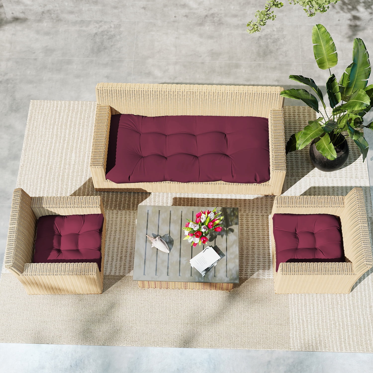 Tufted Wicker Loveseat Cushion, 41" x 19", Outdoor, Water and Fade-Resistant, 1 Count