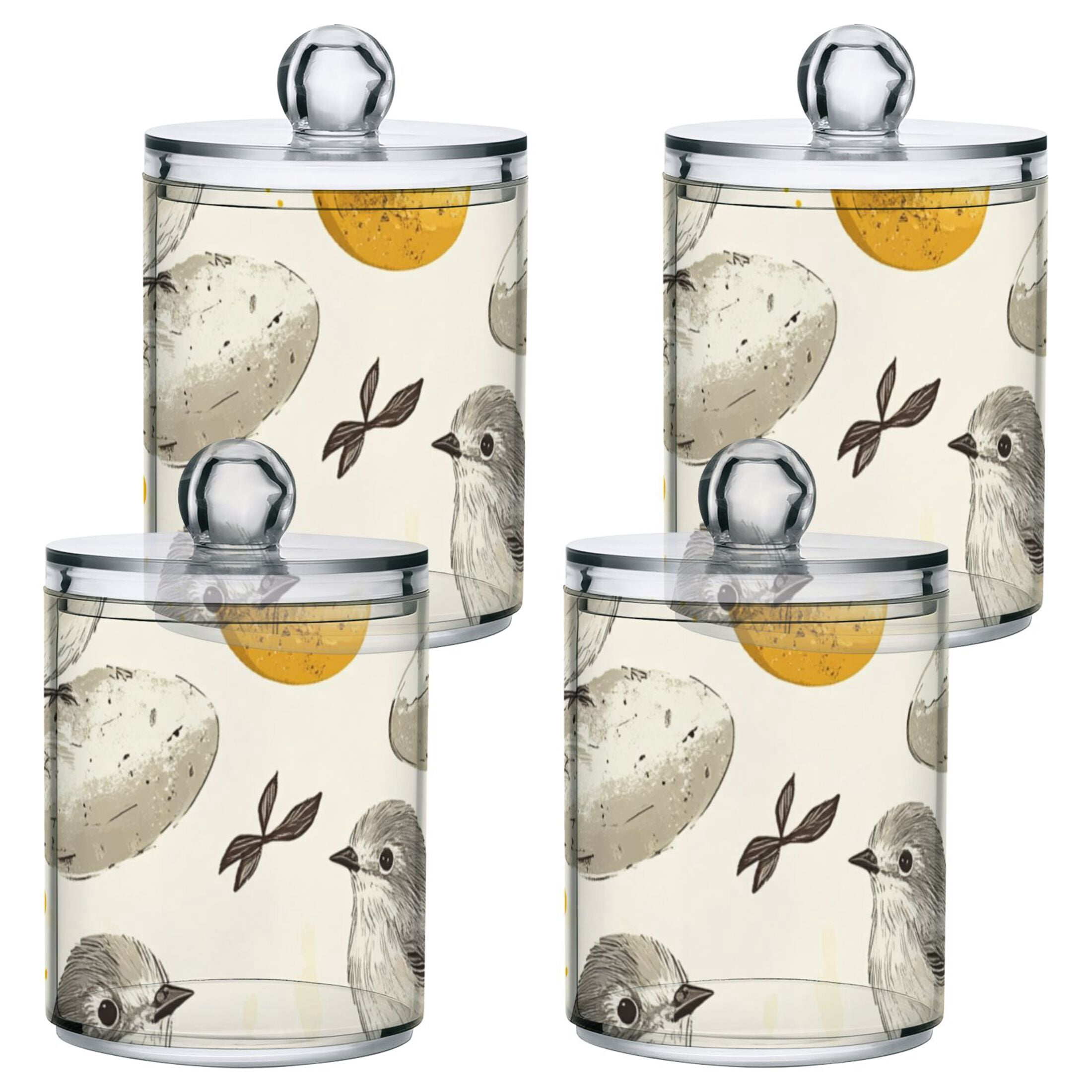 Ckdifva Birds and Gold Egg Storage Jar with Lid Acrylic Organization Storage Containers Set of 4