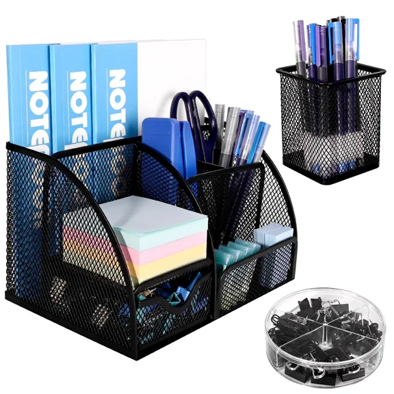 Multi-Functional 6 Compartments Office Desk Organizer Set Mesh Desktop Supplies