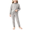 thumbnail image 2 of XRoczxe Kids Thermal Underwear Set, Boys Girls Striped Base Layer Pajamas, Soft Warm Long Sleeve Top & Pants for Winter Sleepwear, 2 of 6