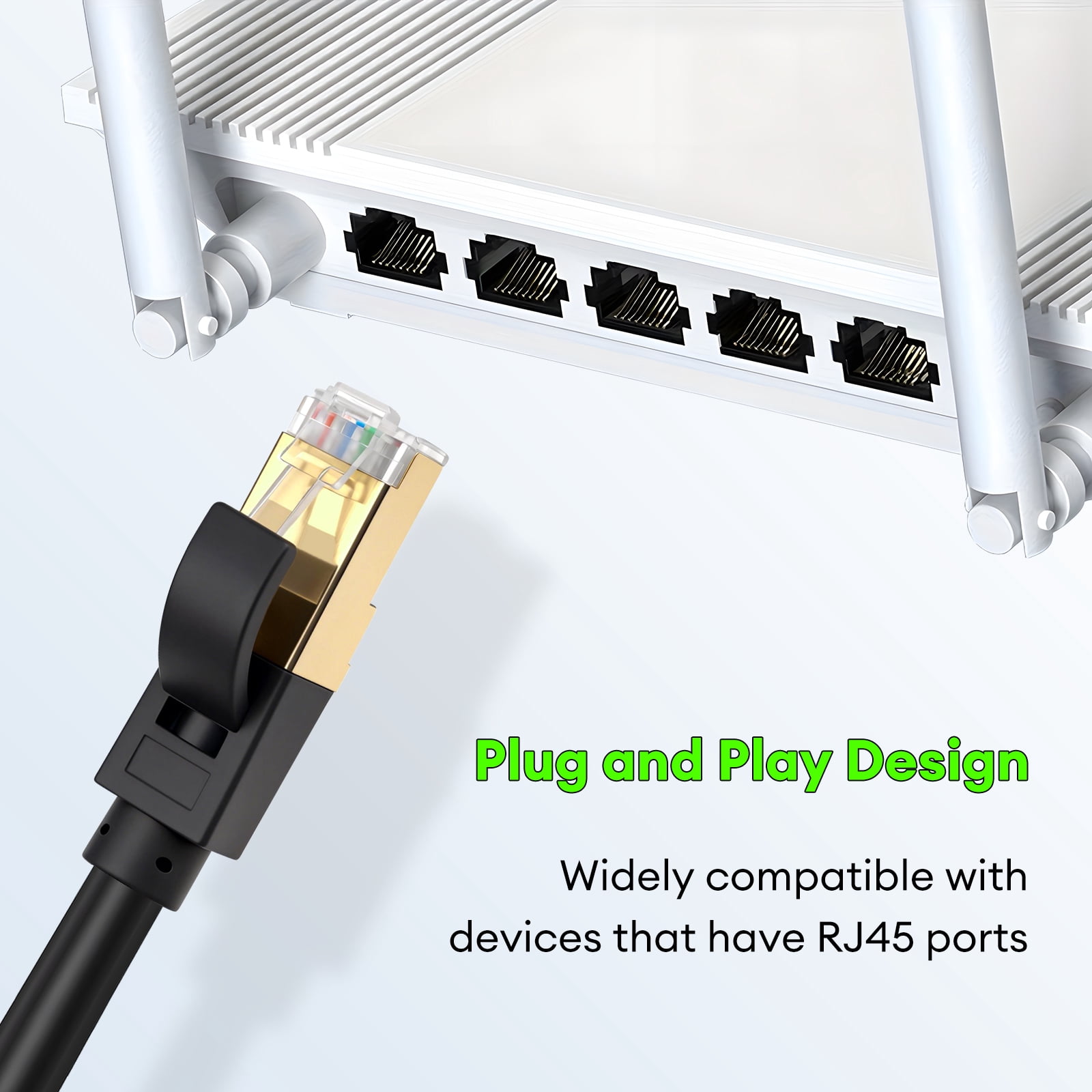 Cat7 Ethernet Cable 65ft High Speed 10Gbps, RJ45 LAN Cable with Shielded, Weatherproof Internet Network Patch Cord for Gaming, PS5/4/3, Xbox, Router