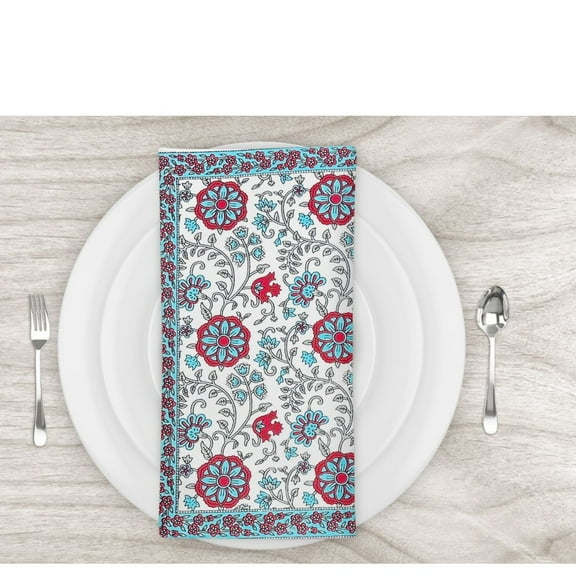 Kantha Originals 16" x 16" Contemporary Floral Cotton Cloth Napkins, 6 Count