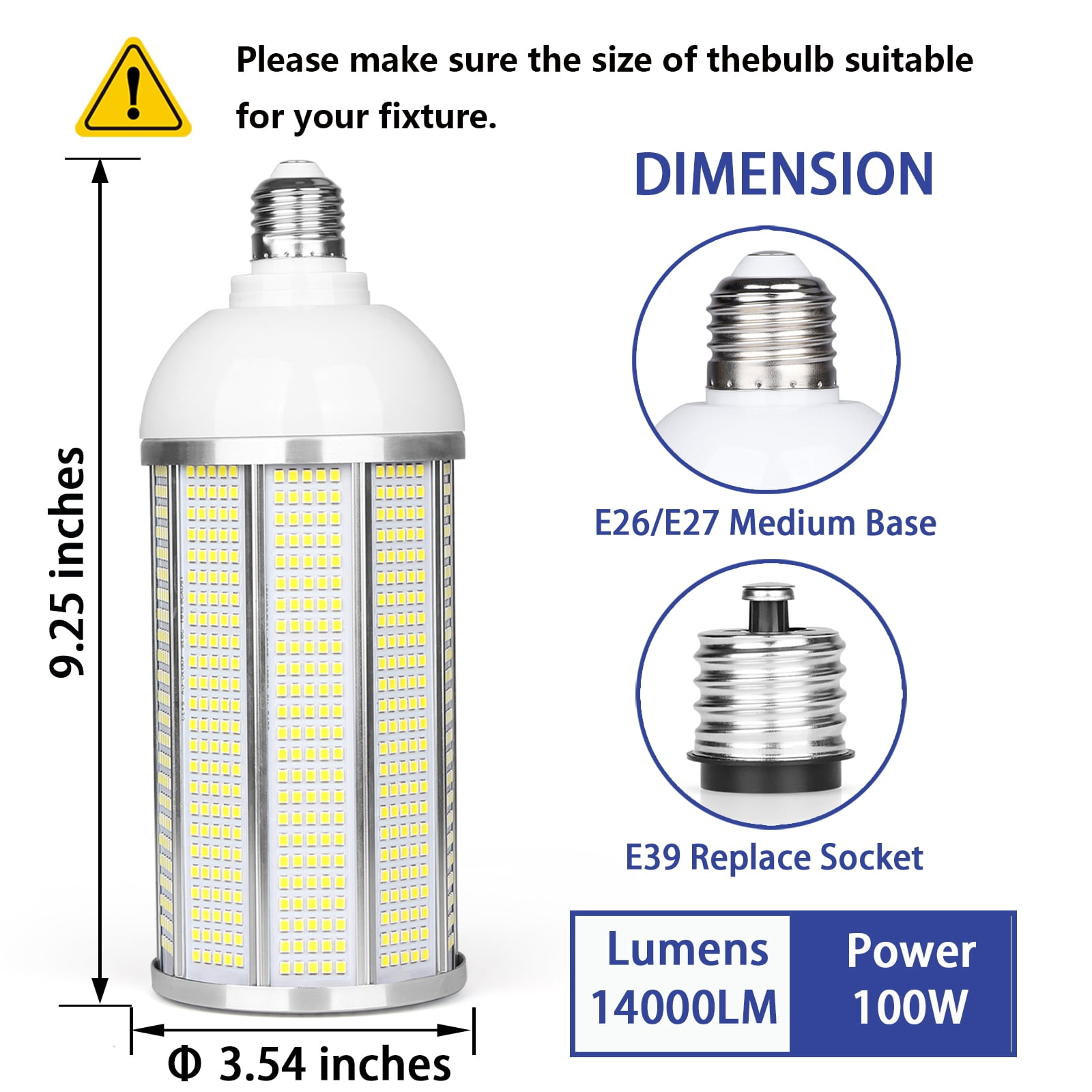 150W LED Corn Bulb, E26/E39 Mogul Base Lamp, 21000LM,5000K Daylight,AC85-265V, Replacement 700 Watt Metal Halide HID HPS CFL for Warehouse Parking Lot High Bay Light Fixture Garage Workshop