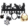 thumbnail image 1 of Perchero de pared de metal con forma de gato, 25 x 11 cm, diseño de bola de lana, cuatro gatos juguetones, 10 ganchos, diseño de animales bonitos, color negro., 1 of 9
