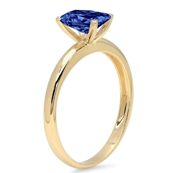 1 ct Emerald Cut Simulated Tanzanite Solitaire Engagement Ring for Women in 14K Yellow Gold