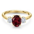 thumbnail image 3 of Gem Stone King 18K Yellow Gold Plated Silver Ring Rhodolite Garnet Moissanite (1.81 Cttw), 3 of 7
