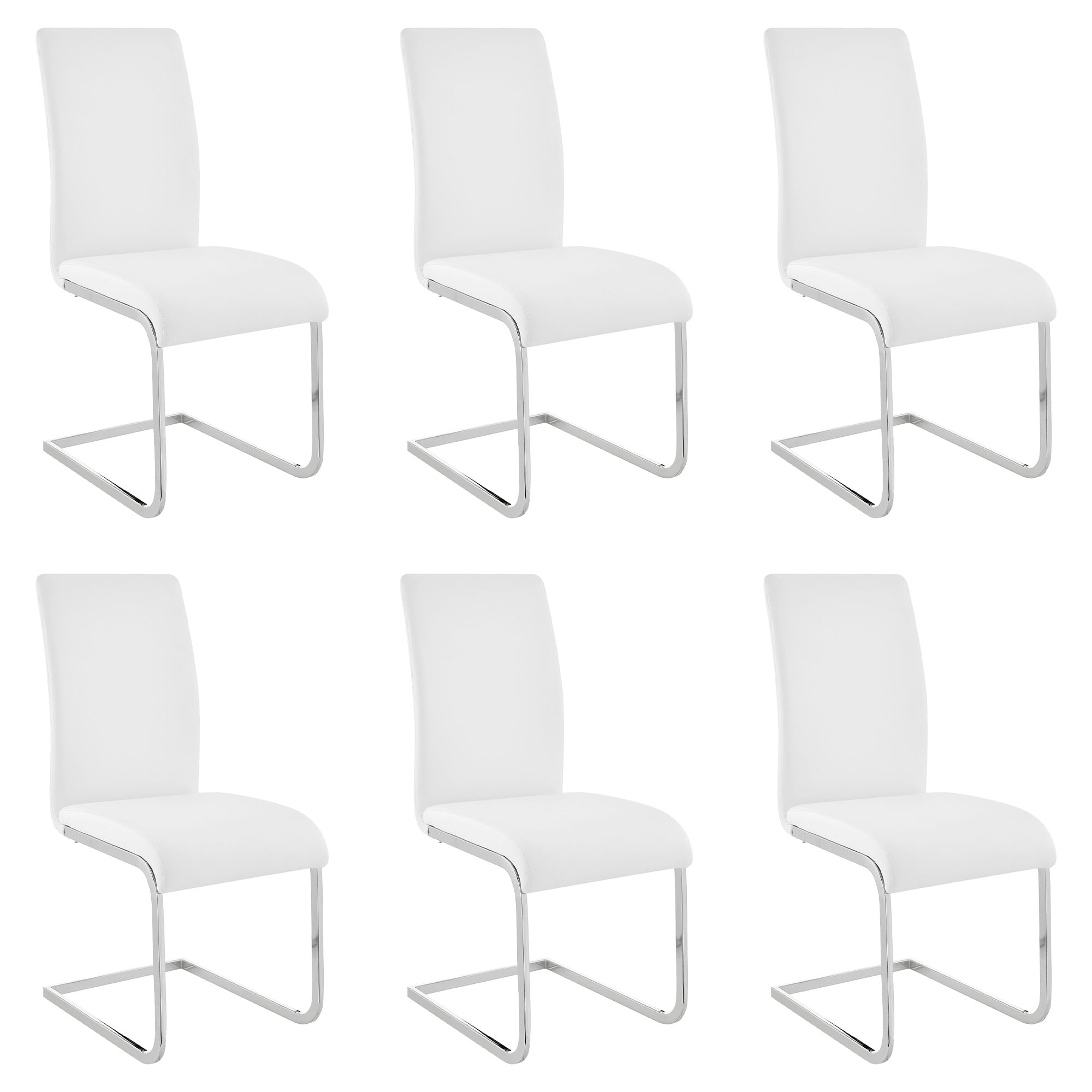 Amanda Contemporary Side Chair in White Faux Leather and Chrome Finish - Set of 6