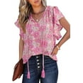 thumbnail image 6 of Amazon Cross border Foreign Trade 2024 Women's Summer Top Flower Short sleeved V-neck Women's Casual Loose Shirt, 6 of 9