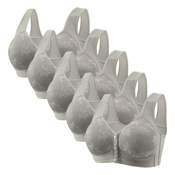 Wdfiry Front Closure Bras for Women Full Coverage Comfortable Plus Size Bras Solid Color Wirefree Underwear,Pack of 5