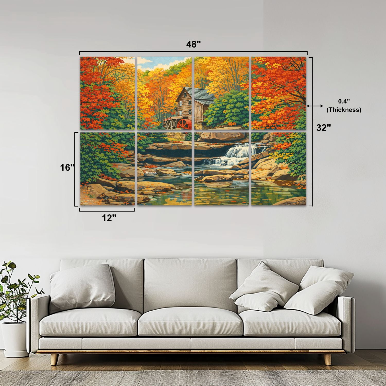 8 Pack Art Acoustic Panels Sound Absorbing Glade Creek Grist Mill nostalgia blazing autumn colors West Decorative Soundproof Wall Panels Self Adhesive for Nursery Game Room Bedroom 48"x32"