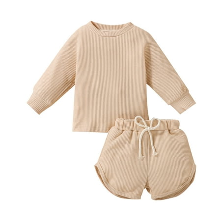 

dmqupv Toddler Kids Child Baby Girls Long Sleeve Blouse Tops Solid Shorts Pants Baby Girl Blanket Childrenscostume Beige 6-12 Months